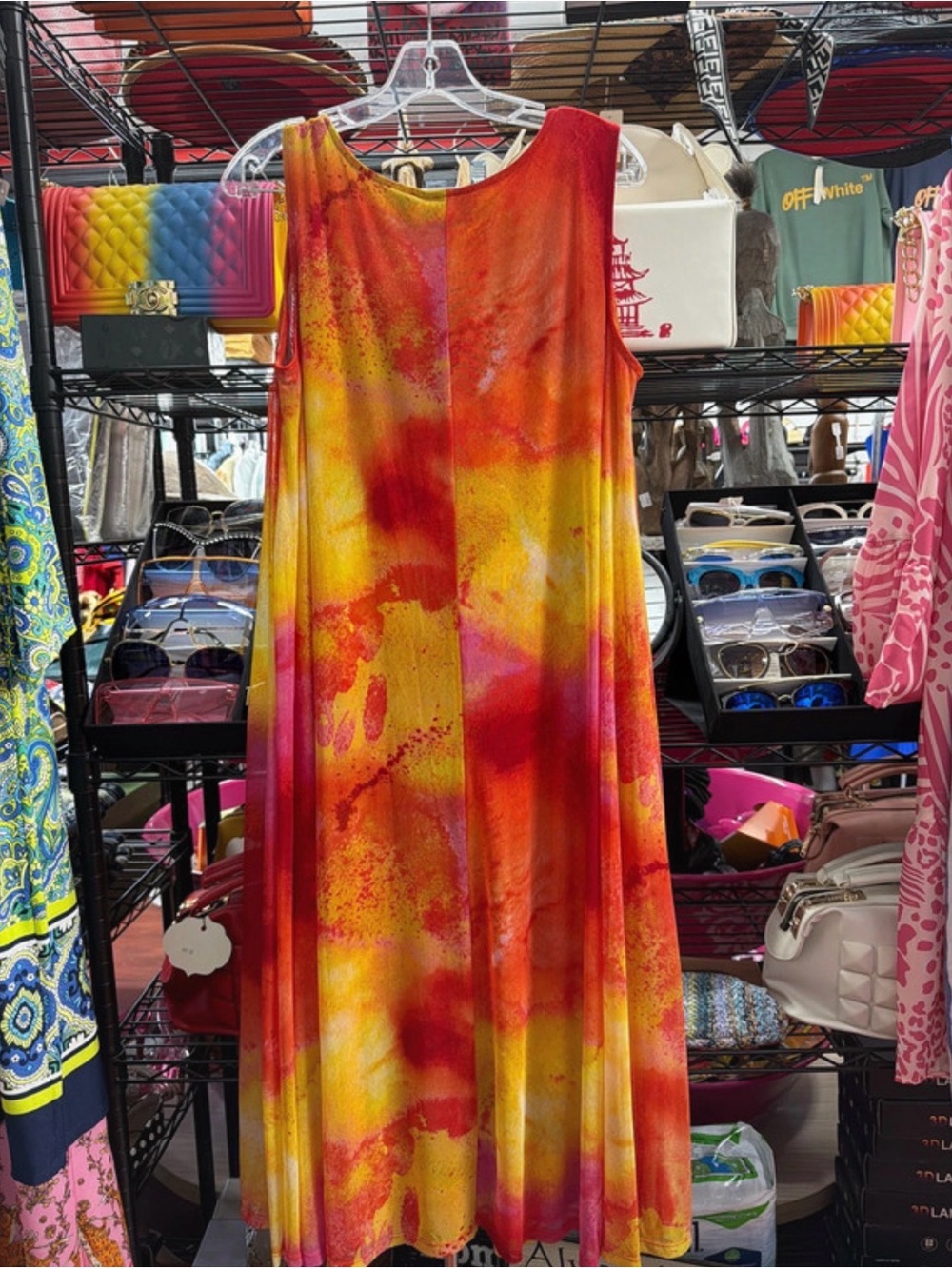 Attitudes by Renee Red, Yellow & Pink Tie-Dye Sleeveless Maxi Dress - Picture 2 of 2
